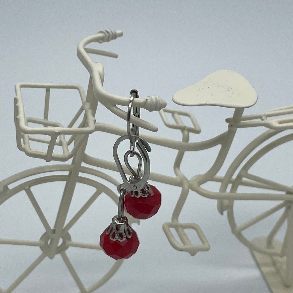 Stainless Steel Dangling Red Coral Earrings